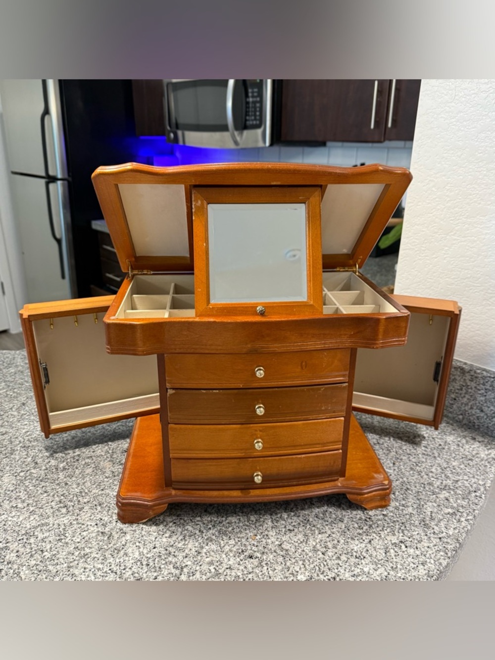 VTG Melin Wooden Jewelry Armoire Box Large Vanity Organizer 14"x11"